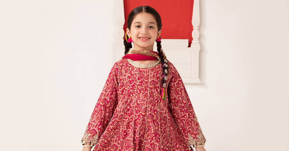 Maria B | 3 Piece Printed Raw Silk Suit | MKS-EA24-05 by Maria Faisal - Registered Vendor of : Maria B - type : Kids Clothes - 100% original wedding dresses
