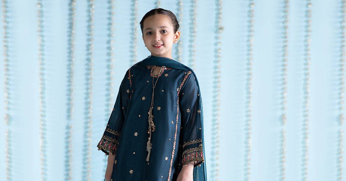 Maria B | 3 Piece Embroidered Yarn Dyed Suit | MKS-EA24-19 by Maria Faisal - Registered Vendor of : Maria B - type : Kids Clothes - 100% original wedding dresses