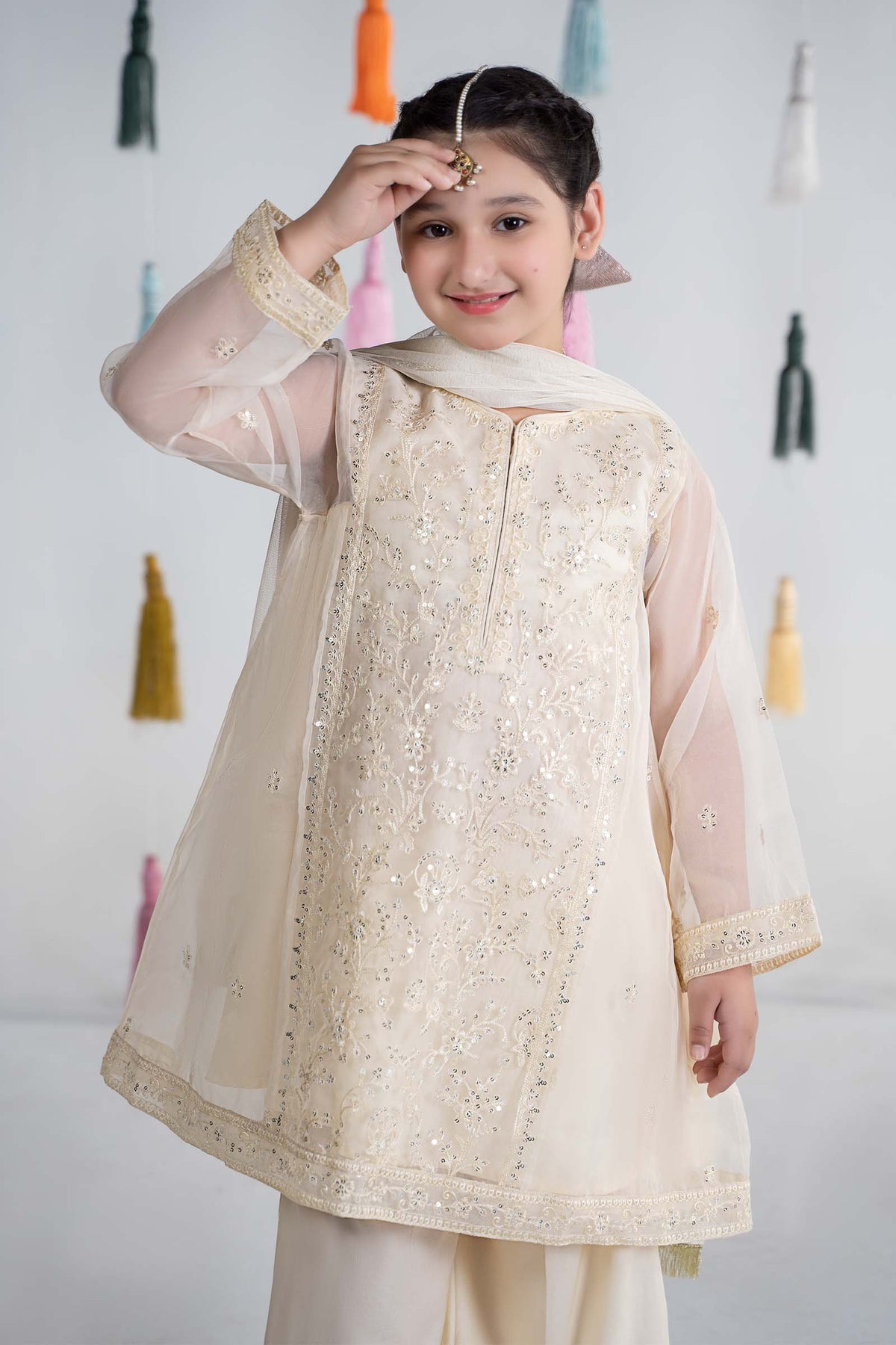 Maria B | 3 Piece Embroidered Organza Suit | MKS-EA24-25 by Maria Faisal - Registered Vendor of : Maria B - type : Kids Clothes - 100% original wedding dresses