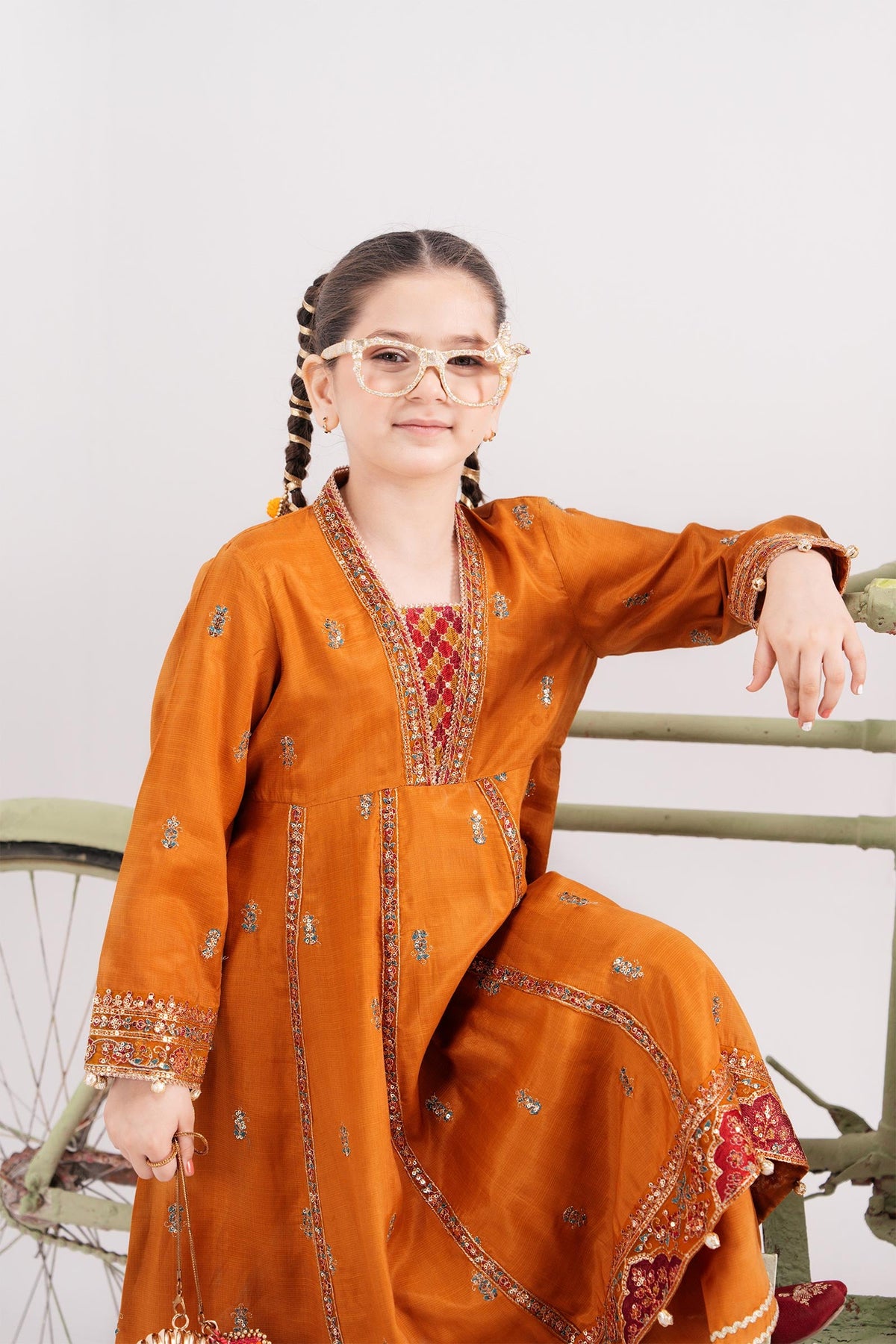 3 Piece Embroidered Raw Silk Suit - Kids Clothes - available at Maria Faisal in UK and USA