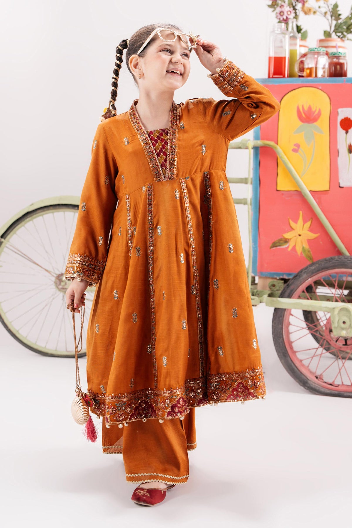3 Piece Embroidered Raw Silk Suit - Kids Clothes - available at Maria Faisal in UK and USA
