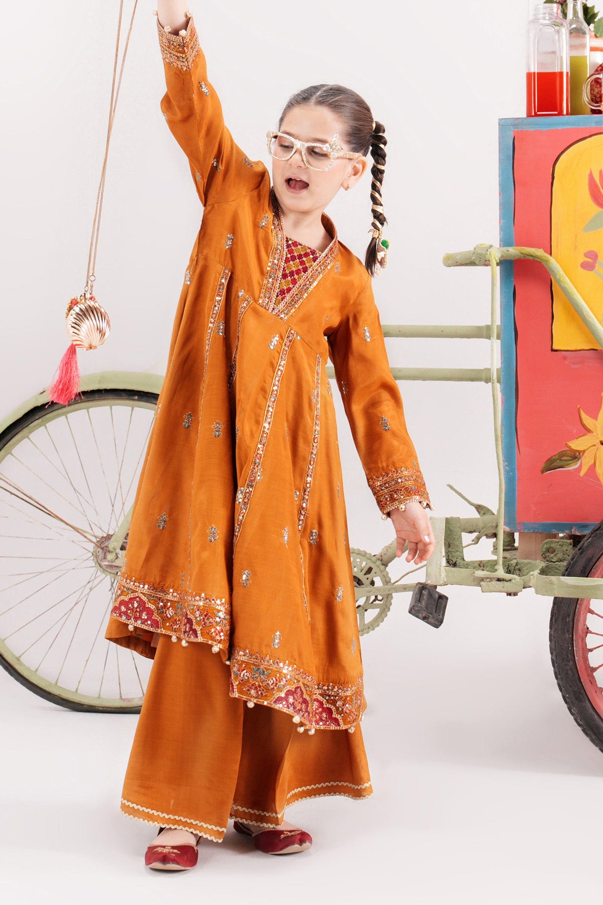 3 Piece Embroidered Raw Silk Suit - Kids Clothes - available at Maria Faisal in UK and USA