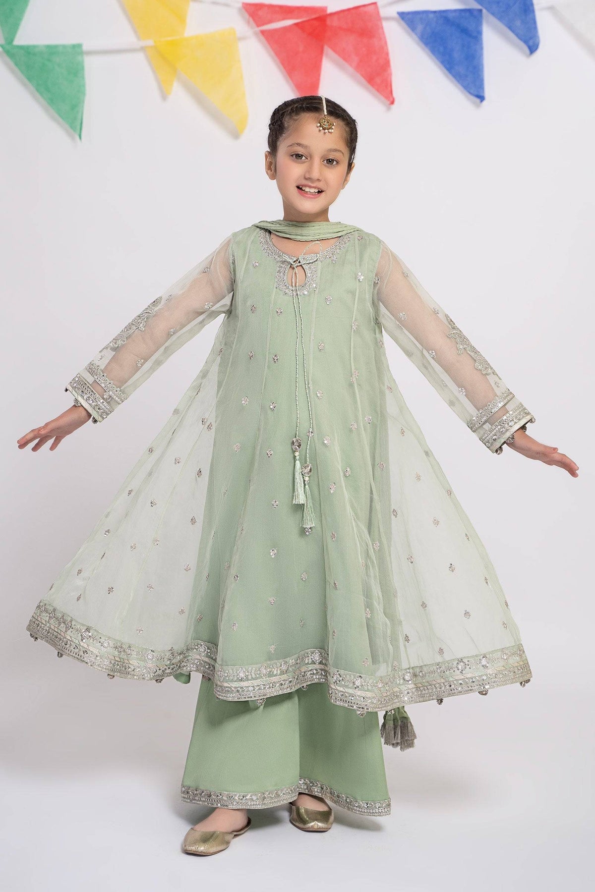 Maria B | 3 Piece Embroidered Organza Suit | MKS-EF24-15 by Maria Faisal - Registered Vendor of : Maria B - type : Kids Clothes - 100% original wedding dresses