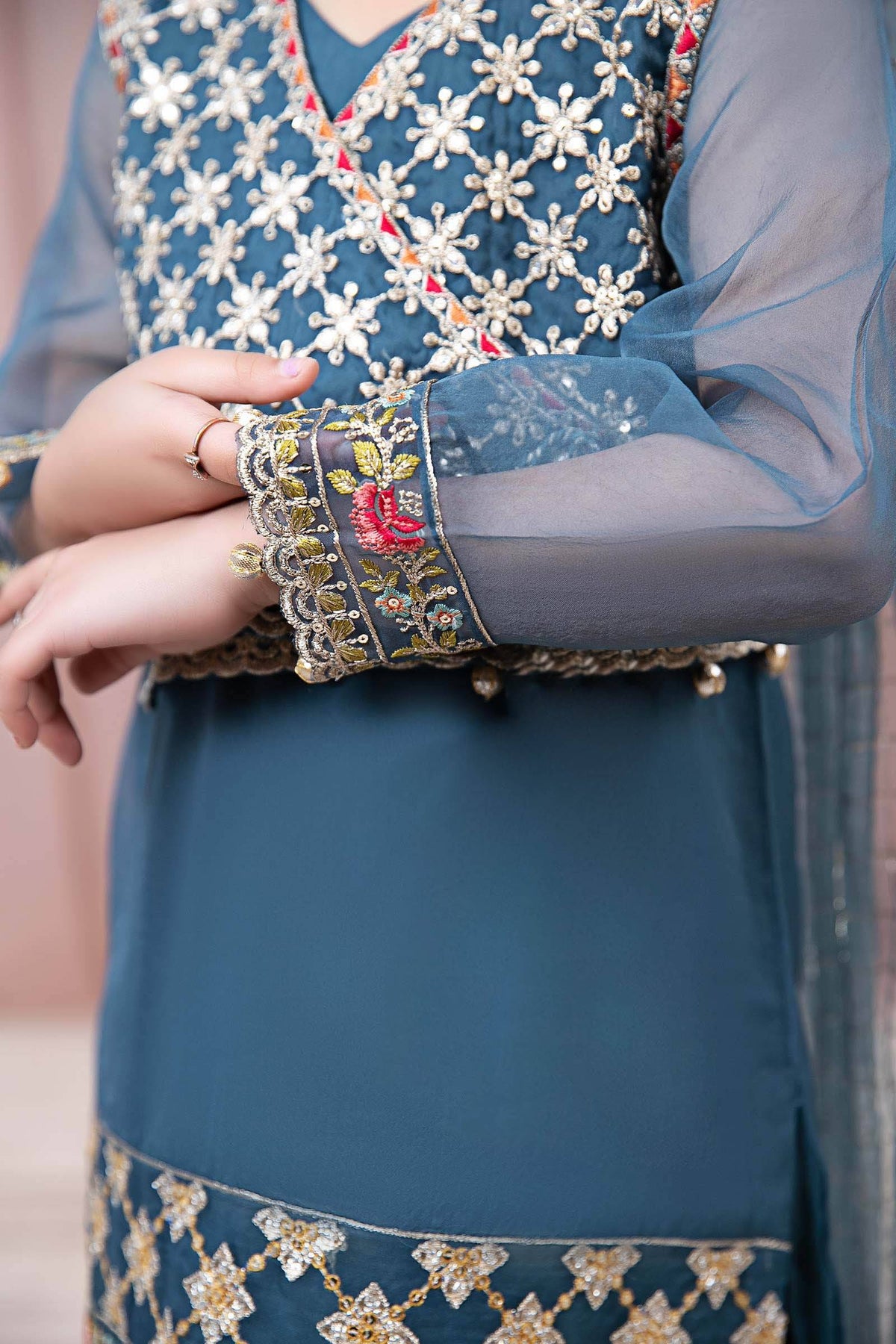 Maria B | 3 Piece Embroidered Organza Suit | MKS-EF24-29 by Maria Faisal - Registered Vendor of : Maria B - type : Kids Clothes - 100% original wedding dresses