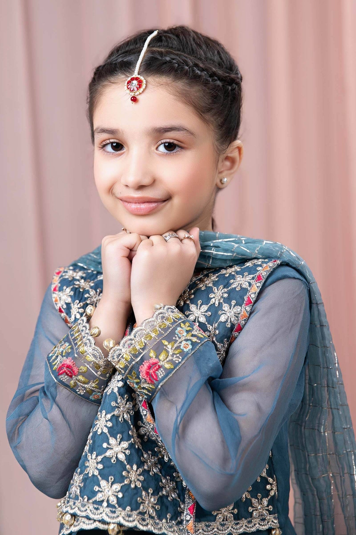 Maria B | 3 Piece Embroidered Organza Suit | MKS-EF24-29 by Maria Faisal - Registered Vendor of : Maria B - type : Kids Clothes - 100% original wedding dresses