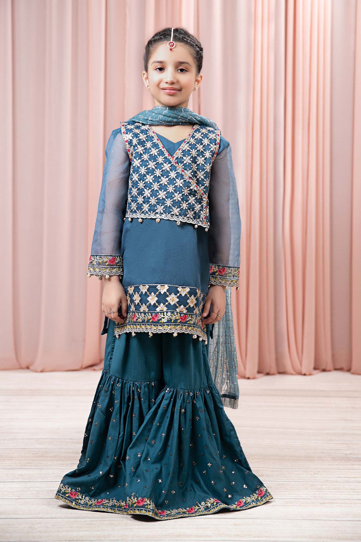 Maria B | 3 Piece Embroidered Organza Suit | MKS-EF24-29 by Maria Faisal - Registered Vendor of : Maria B - type : Kids Clothes - 100% original wedding dresses