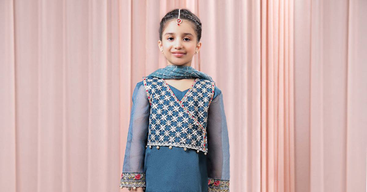 Maria B | 3 Piece Embroidered Organza Suit | MKS-EF24-29 by Maria Faisal - Registered Vendor of : Maria B - type : Kids Clothes - 100% original wedding dresses