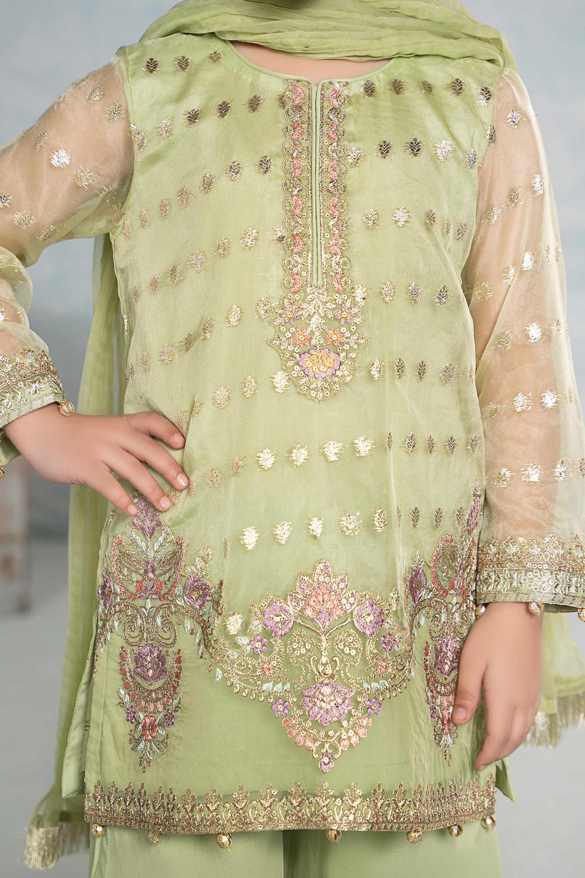 Maria B | 3 Piece Embroidered Organza Suit | MKS-EF24-45 by Maria Faisal - Registered Vendor of : Maria B - type : Kids Clothes - 100% original wedding dresses