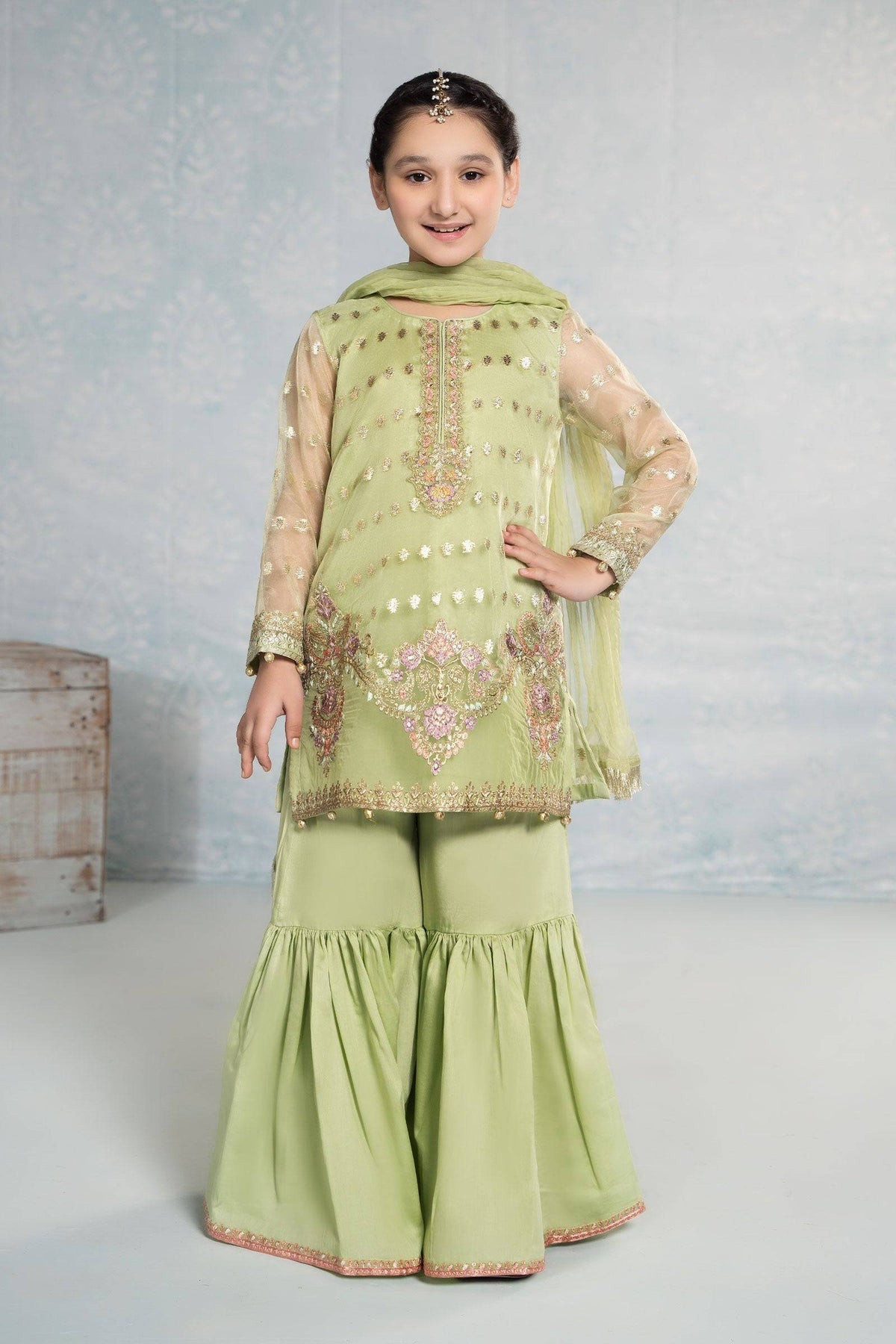 Maria B | 3 Piece Embroidered Organza Suit | MKS-EF24-45 by Maria Faisal - Registered Vendor of : Maria B - type : Kids Clothes - 100% original wedding dresses