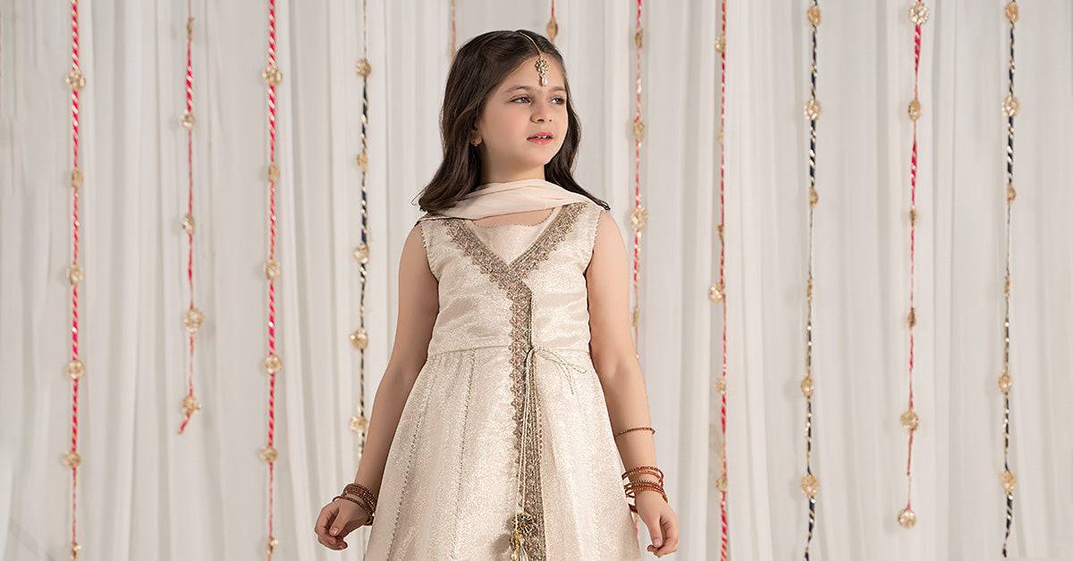 Maria B | 3 Piece Embroidered Cotton Staple Zari Suit | MKS-EF25-04 by Maria Faisal - Registered Vendor of : Maria B - type : Kids Clothes - 100% original wedding dresses