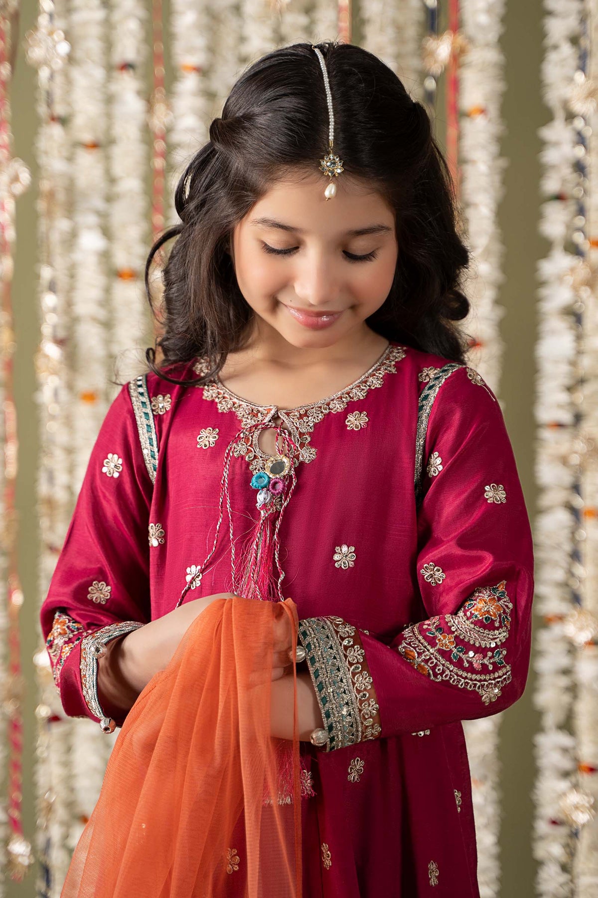 Maria B | 3 Piece Embroidered Raw Silk Suit | MKS-EF25-07 by Maria Faisal - Registered Vendor of : Maria B - type : Kids Clothes - 100% original wedding dresses