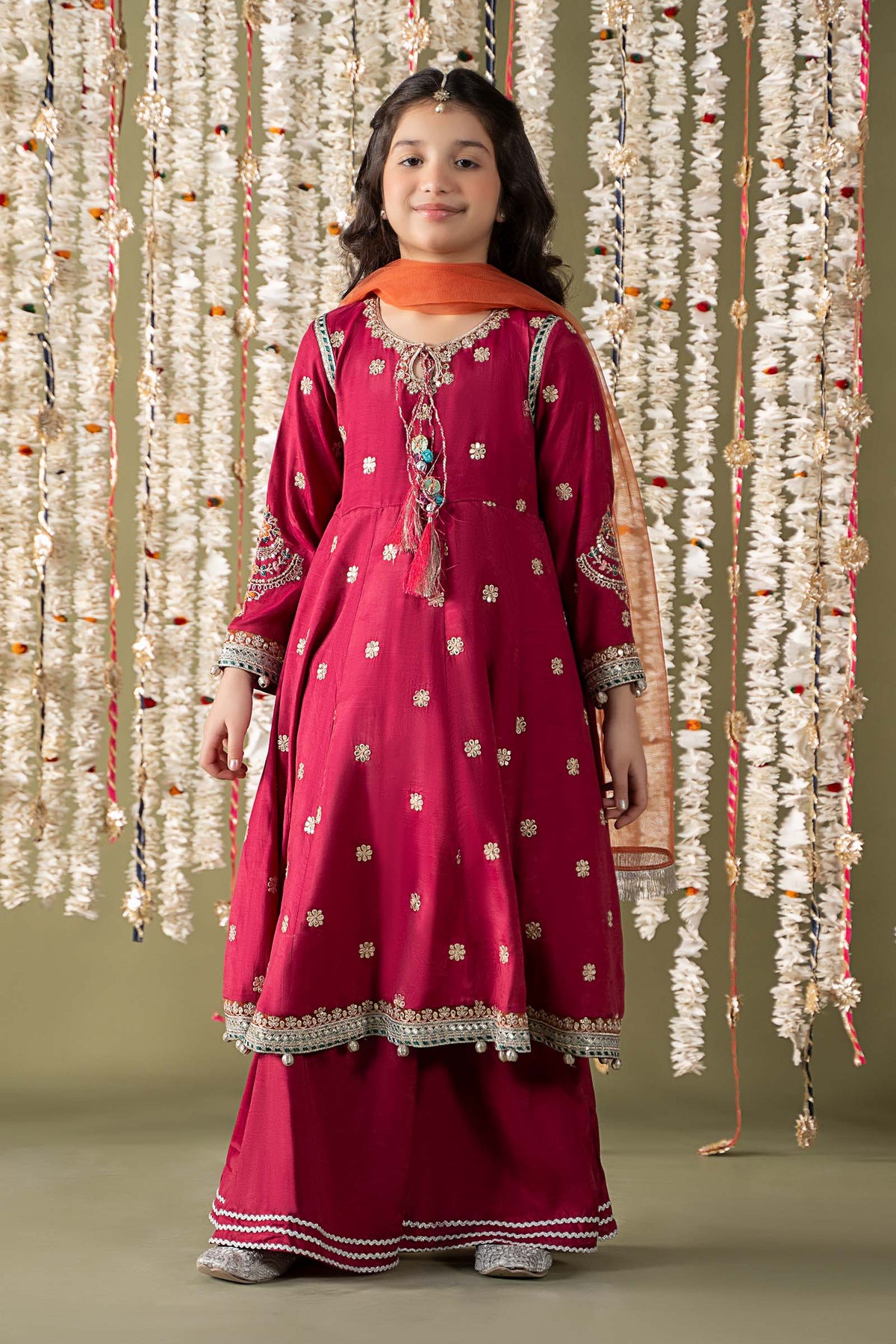 Maria B | 3 Piece Embroidered Raw Silk Suit | MKS-EF25-07 by Maria Faisal - Registered Vendor of : Maria B - type : Kids Clothes - 100% original wedding dresses