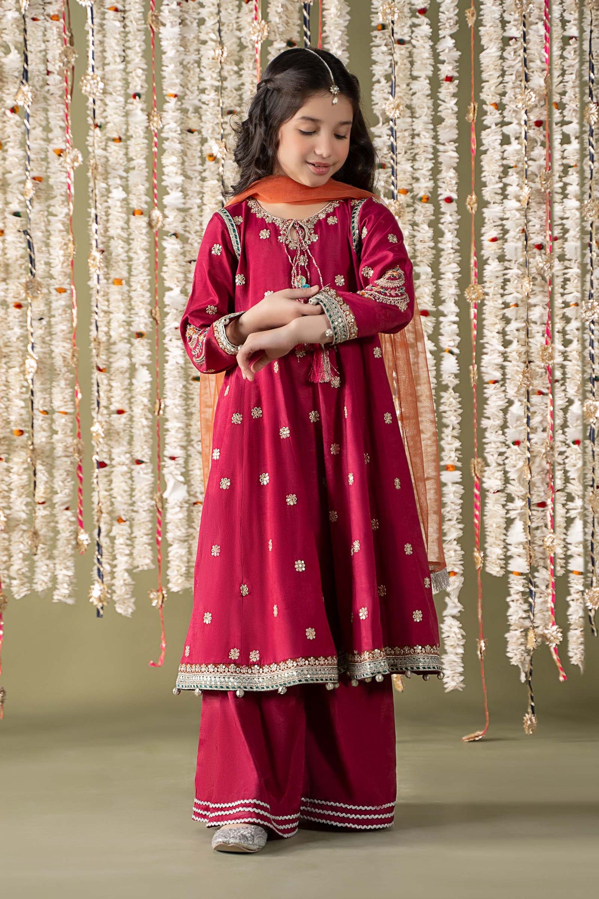 Maria B | 3 Piece Embroidered Raw Silk Suit | MKS-EF25-07 by Maria Faisal - Registered Vendor of : Maria B - type : Kids Clothes - 100% original wedding dresses
