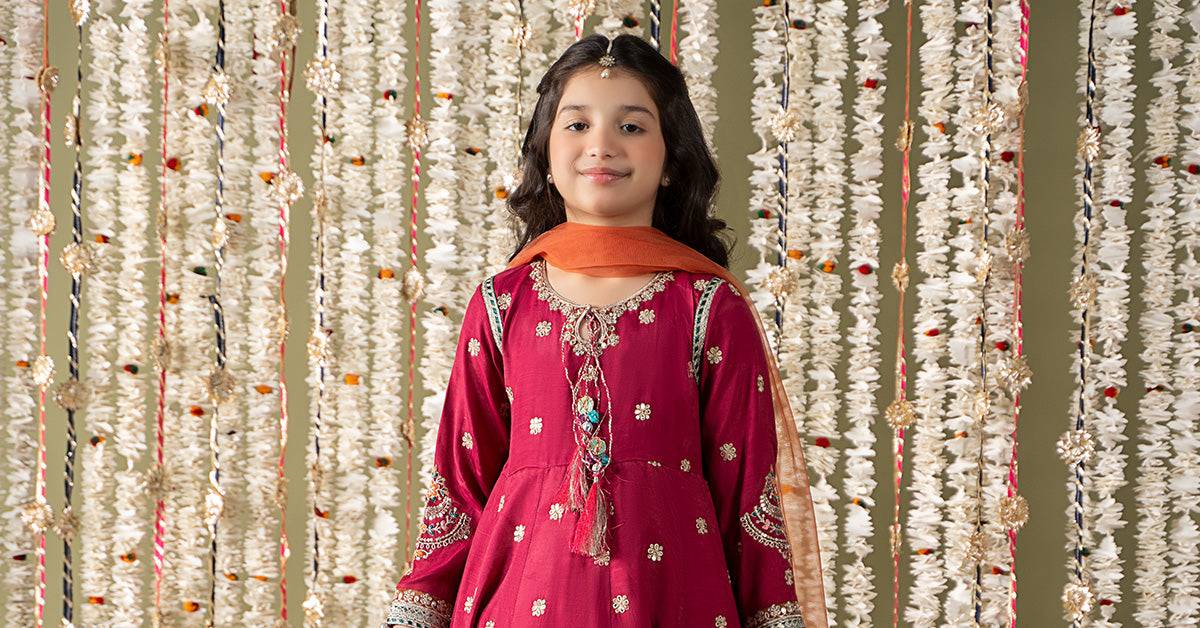 Maria B | 3 Piece Embroidered Raw Silk Suit | MKS-EF25-07 by Maria Faisal - Registered Vendor of : Maria B - type : Kids Clothes - 100% original wedding dresses