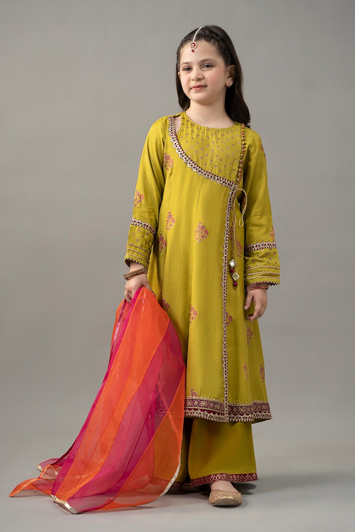 3 Piece Embroidered Raw Silk Suit - Kids Clothing - available at Maria Faisal in UK and USA.