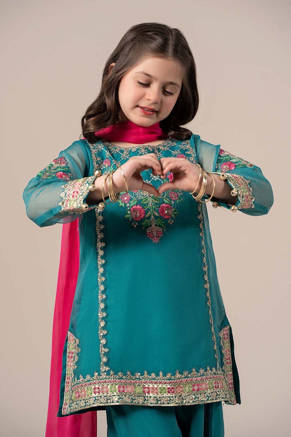 Maria B | 3 Piece Embroidered Organza Suit | MKS-EF25-16 by Maria Faisal - Registered Vendor of : Maria B - type : Kids Clothes - 100% original wedding dresses