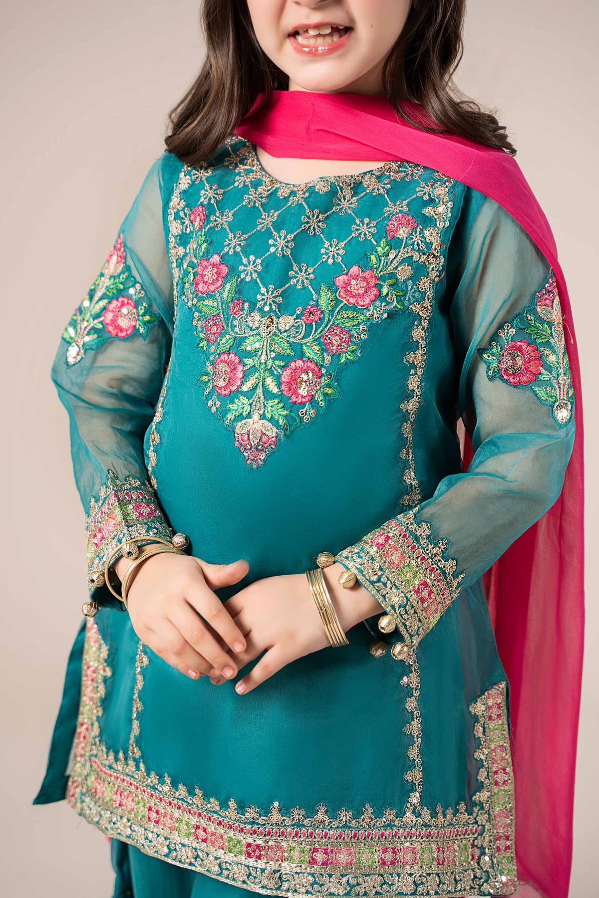 Maria B | 3 Piece Embroidered Organza Suit | MKS-EF25-16 by Maria Faisal - Registered Vendor of : Maria B - type : Kids Clothes - 100% original wedding dresses