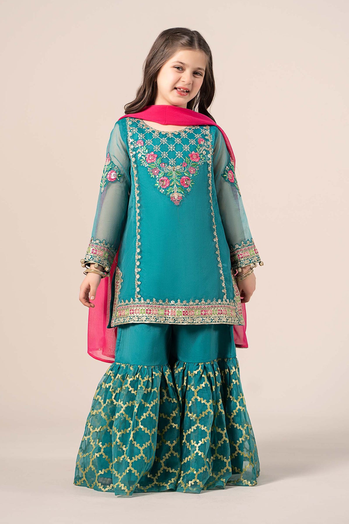 Maria B | 3 Piece Embroidered Organza Suit | MKS-EF25-16 by Maria Faisal - Registered Vendor of : Maria B - type : Kids Clothes - 100% original wedding dresses
