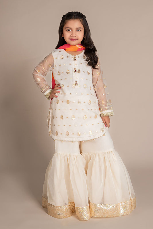 3 Piece Embroidered Organza Lurex Suit - Kids Clothes - available at Maria Faisal in UK and USA