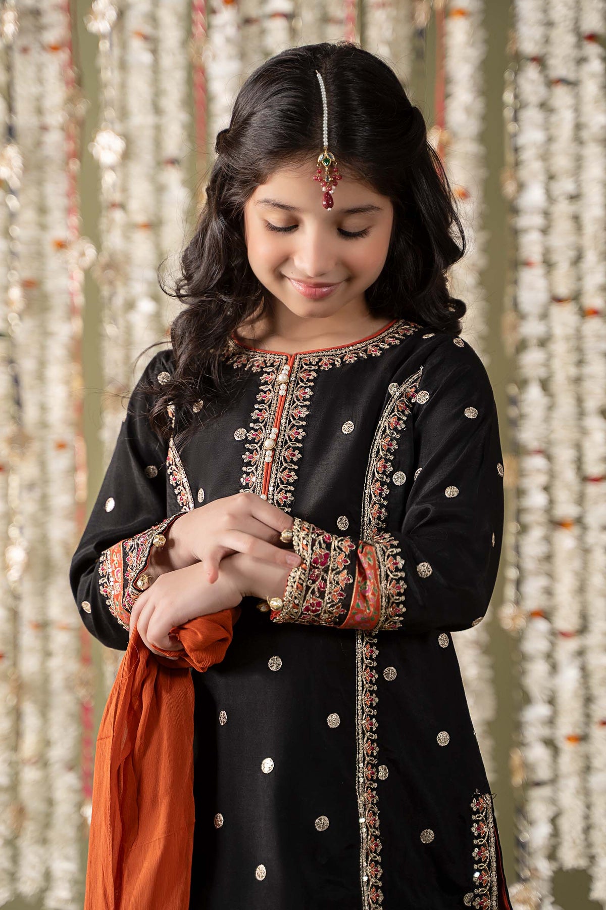 Maria B | 3 Piece Embroidered Raw Silk Suit | MKS-EF25-25 by Maria Faisal - Registered Vendor of : Maria B - type : Kids Clothes - 100% original wedding dresses