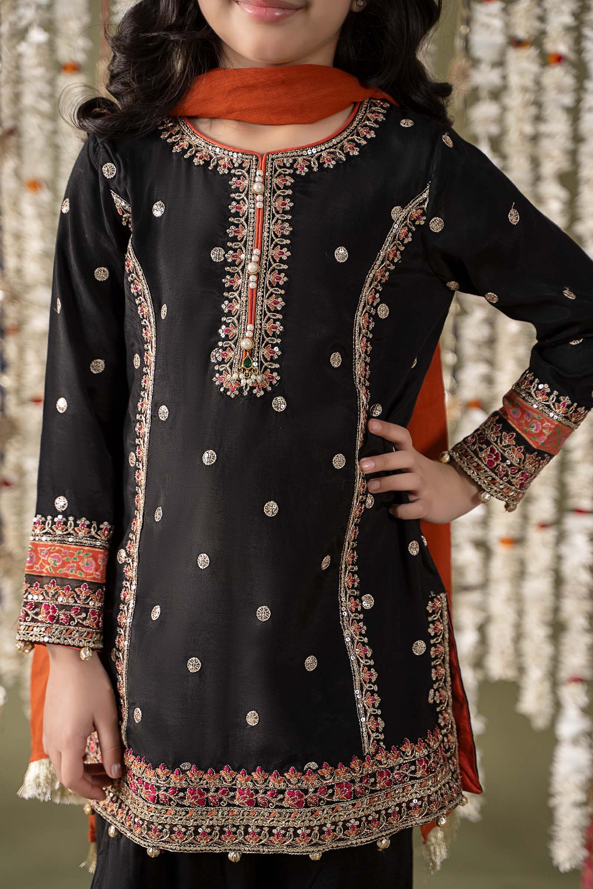 Maria B | 3 Piece Embroidered Raw Silk Suit | MKS-EF25-25 by Maria Faisal - Registered Vendor of : Maria B - type : Kids Clothes - 100% original wedding dresses