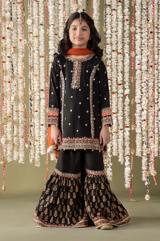 3 Piece Embroidered Raw Silk Suit - Kids Clothes - available at Maria Faisal in UK and USA