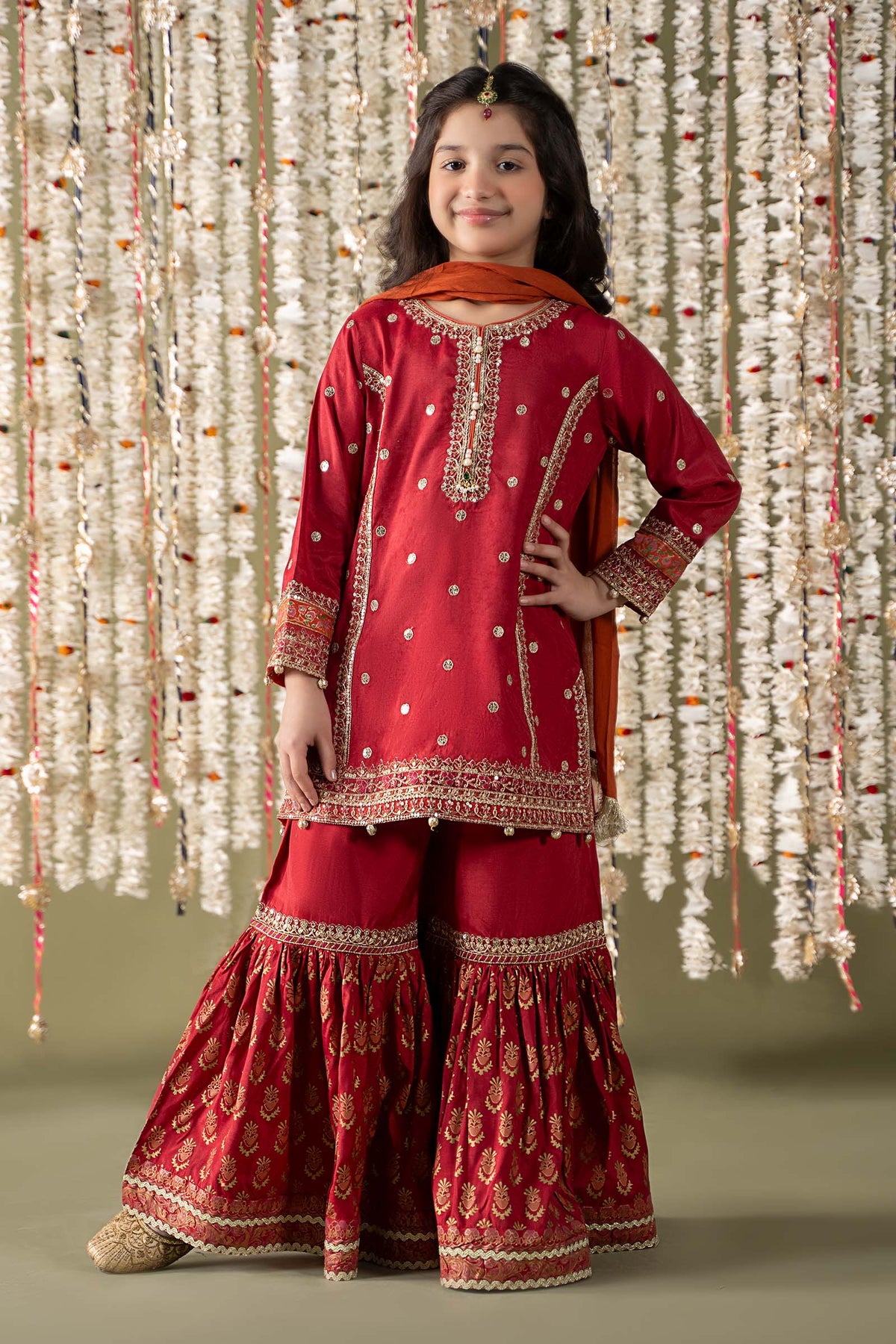 Maria B | 3 Piece Embroidered Raw Silk Suit | MKS-EF25-25 by Maria Faisal - Registered Vendor of : Maria B - type : Kids Clothes - 100% original wedding dresses