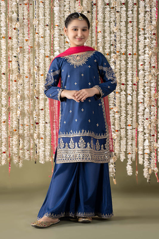 3 Piece Embroidered Raw Silk Suit - Kids Clothes - available at Maria Faisal in UK and USA