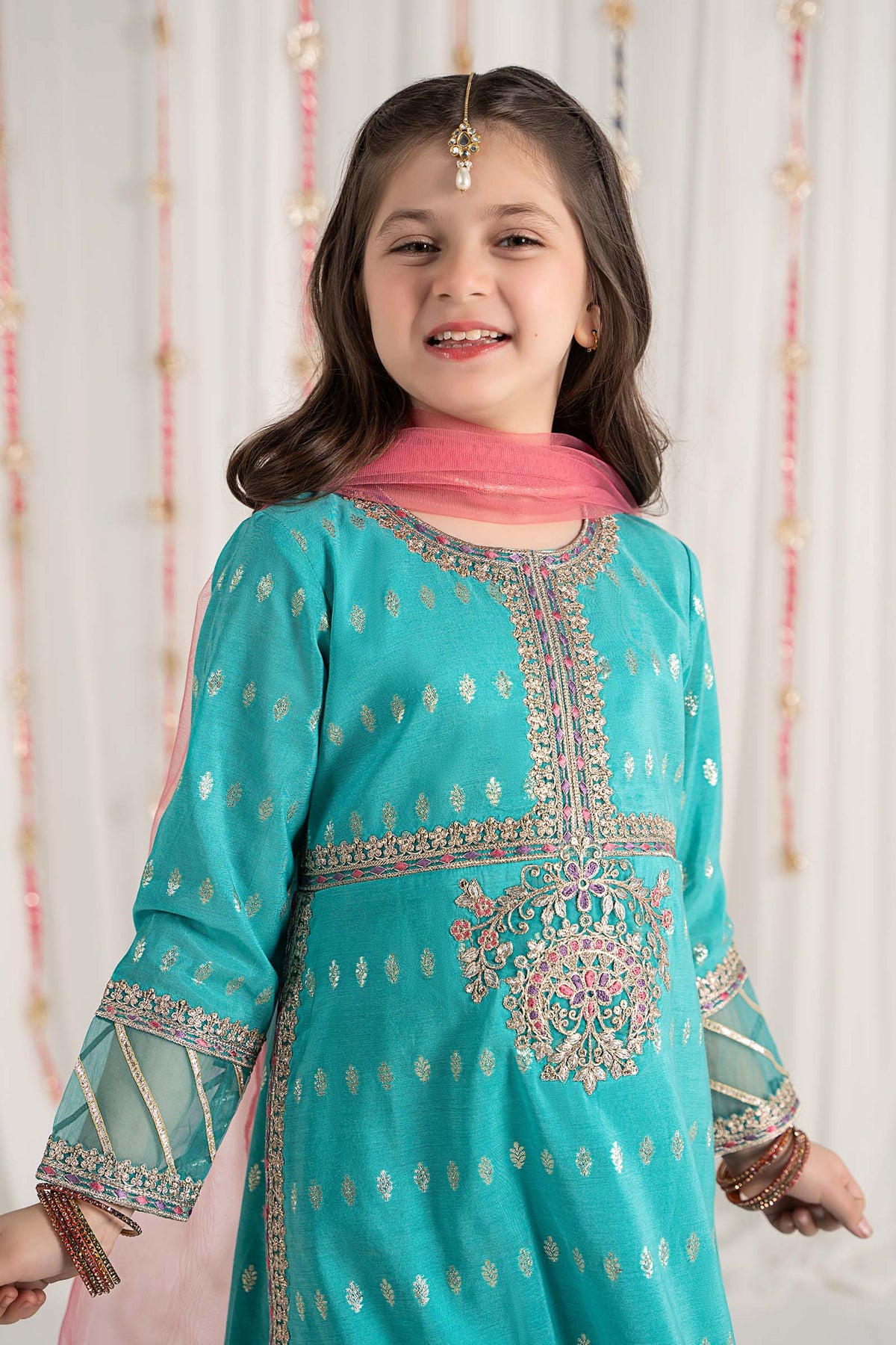 Maria B | 3 Piece Embroidered Raw Silk Suit | MKS-EF25-30 by Maria Faisal - Registered Vendor of : Maria B - type : Kids Clothes - 100% original wedding dresses