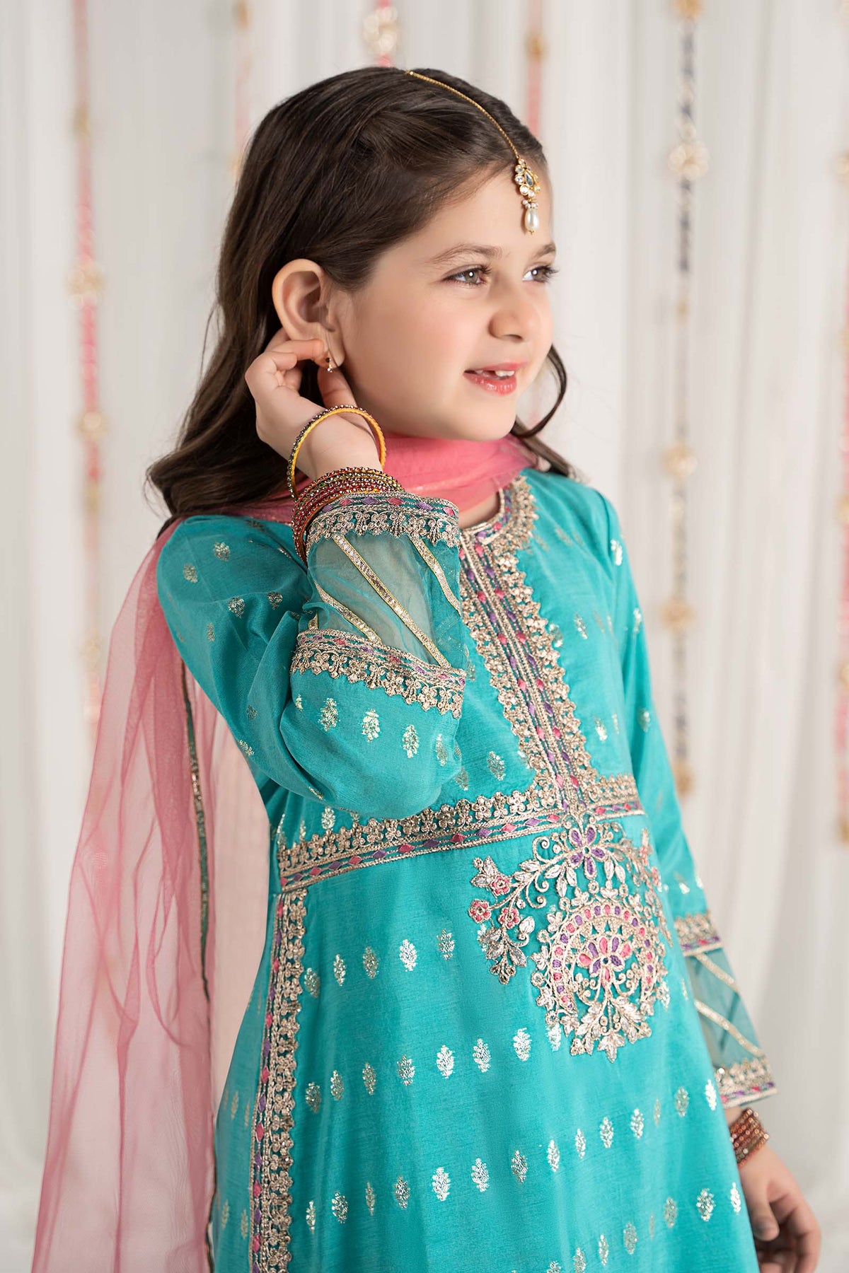 3 Piece Embroidered Raw Silk Suit - Kids Clothes - available at Maria Faisal in UK and USA