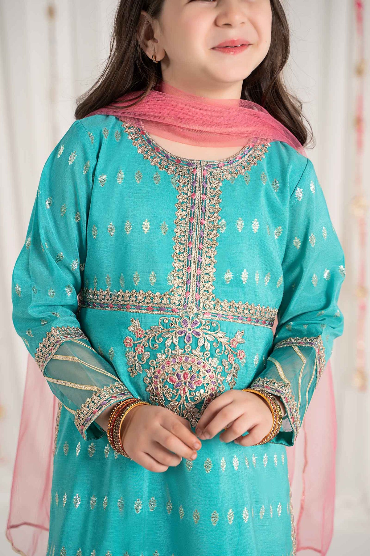 Maria B | 3 Piece Embroidered Raw Silk Suit | MKS-EF25-30 by Maria Faisal - Registered Vendor of : Maria B - type : Kids Clothes - 100% original wedding dresses