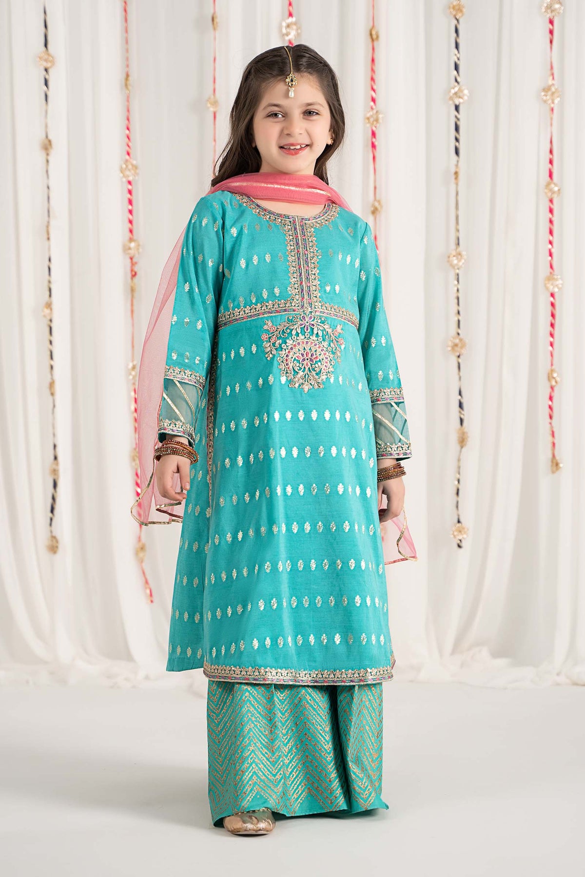 3 Piece Embroidered Raw Silk Suit - Kids Clothes - available at Maria Faisal in UK and USA