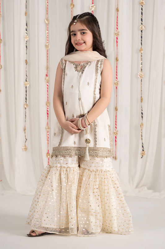 3 Piece Embroidered Cotton Satin Suit - Kids Clothes - available at Maria Faisal in UK and USA