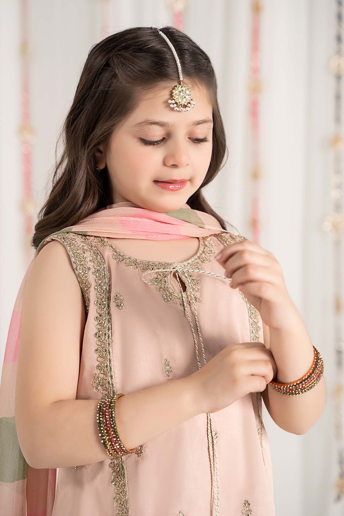Maria B | 3 Piece Embroidered Cotton Satin Suit | MKS-EF25-35 by Maria Faisal - Registered Vendor of : Maria B - type : Kids Clothes - 100% original wedding dresses