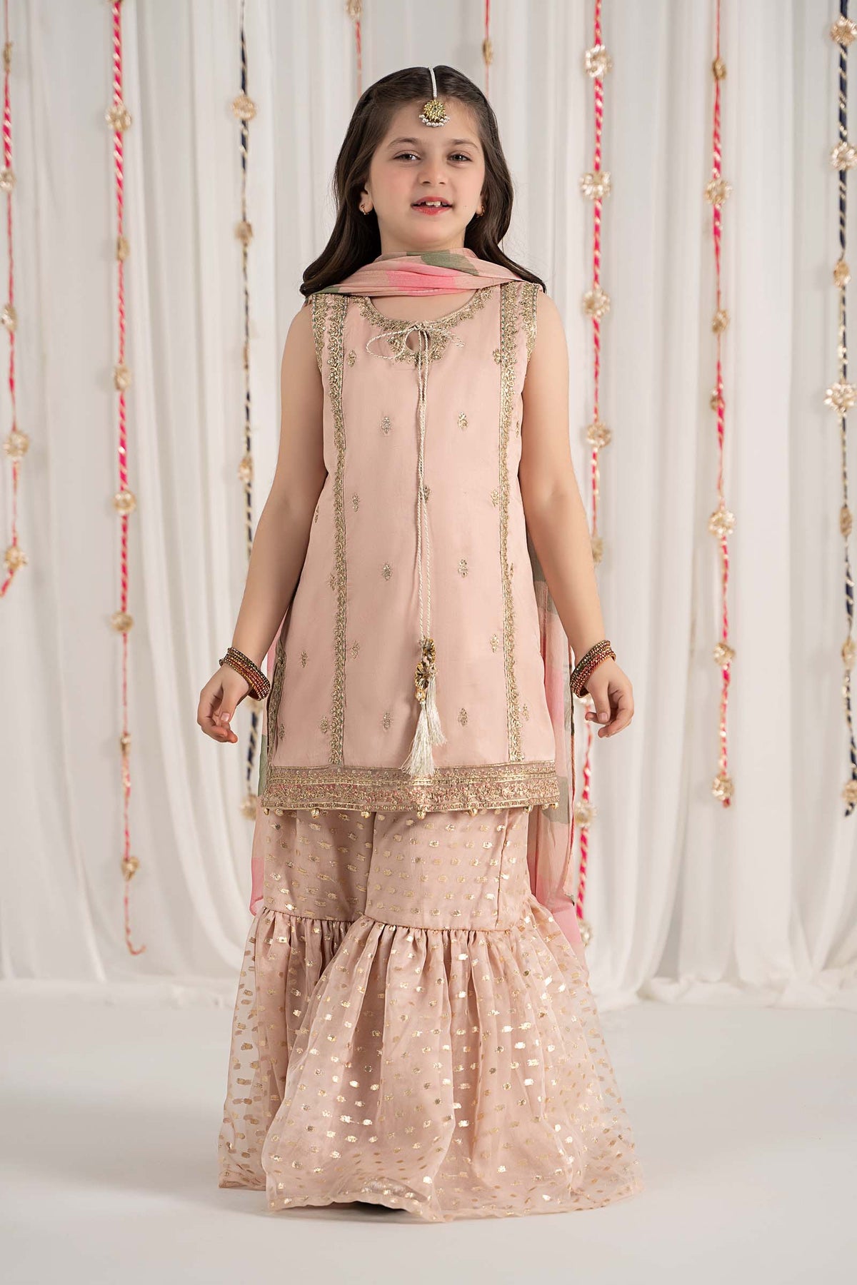 Maria B | 3 Piece Embroidered Cotton Satin Suit | MKS-EF25-35 by Maria Faisal - Registered Vendor of : Maria B - type : Kids Clothes - 100% original wedding dresses