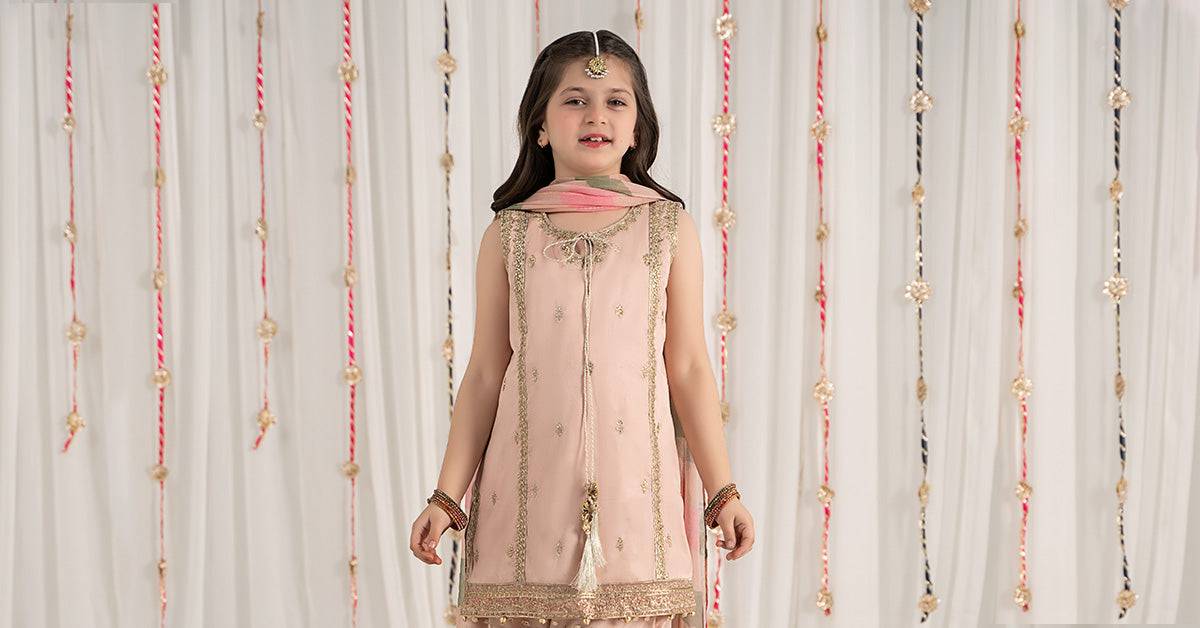 Maria B | 3 Piece Embroidered Cotton Satin Suit | MKS-EF25-35 by Maria Faisal - Registered Vendor of : Maria B - type : Kids Clothes - 100% original wedding dresses