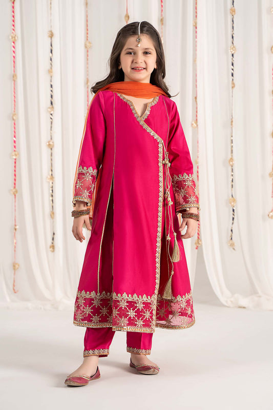 3 Piece Embroidered Cotton Satin Suit - Kids Clothes - available at Maria Faisal in UK and USA