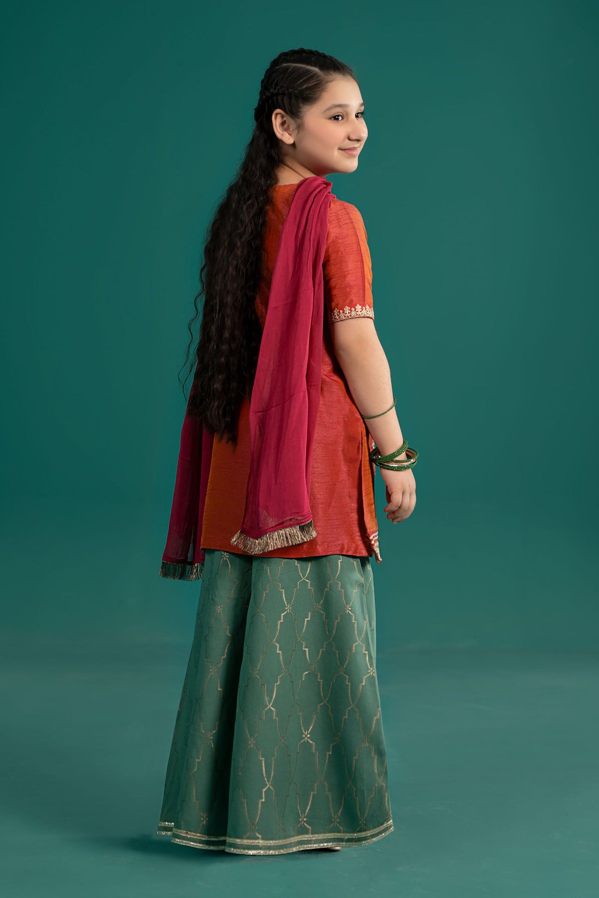 3 Piece Embroidered Raw Silk Suit - Kids Clothes - available at Maria Faisal in UK and USA