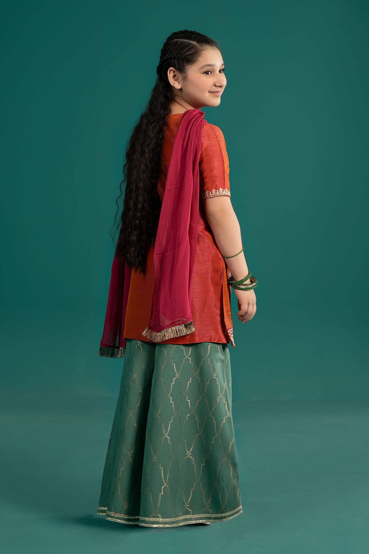 Maria B | 3 Piece Embroidered Raw Silk Suit | MKS-EF25-45 by Maria Faisal - Registered Vendor of : Maria B - type : Kids Clothes - 100% original wedding dresses