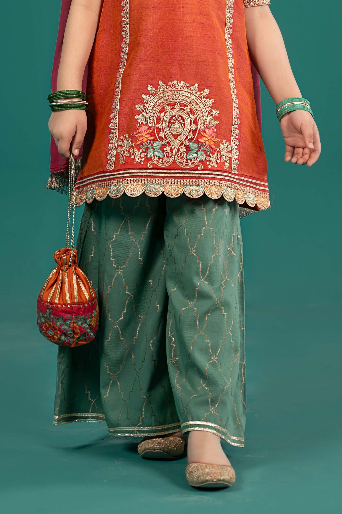 3 Piece Embroidered Raw Silk Suit - Kids Clothes - available at Maria Faisal in UK and USA