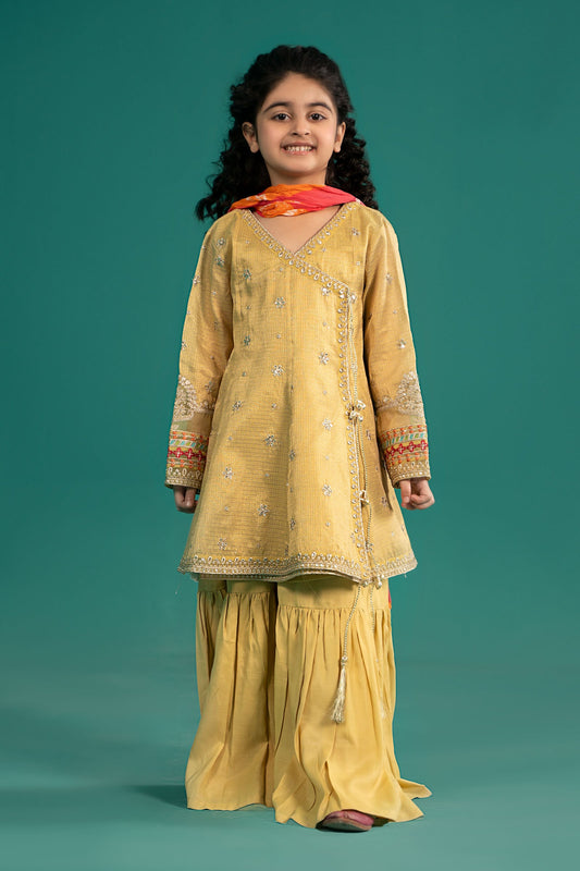 3 Piece Embroidered Cotton Zari Net Suit - Kids Clothes - available at Maria Faisal in UK and USA