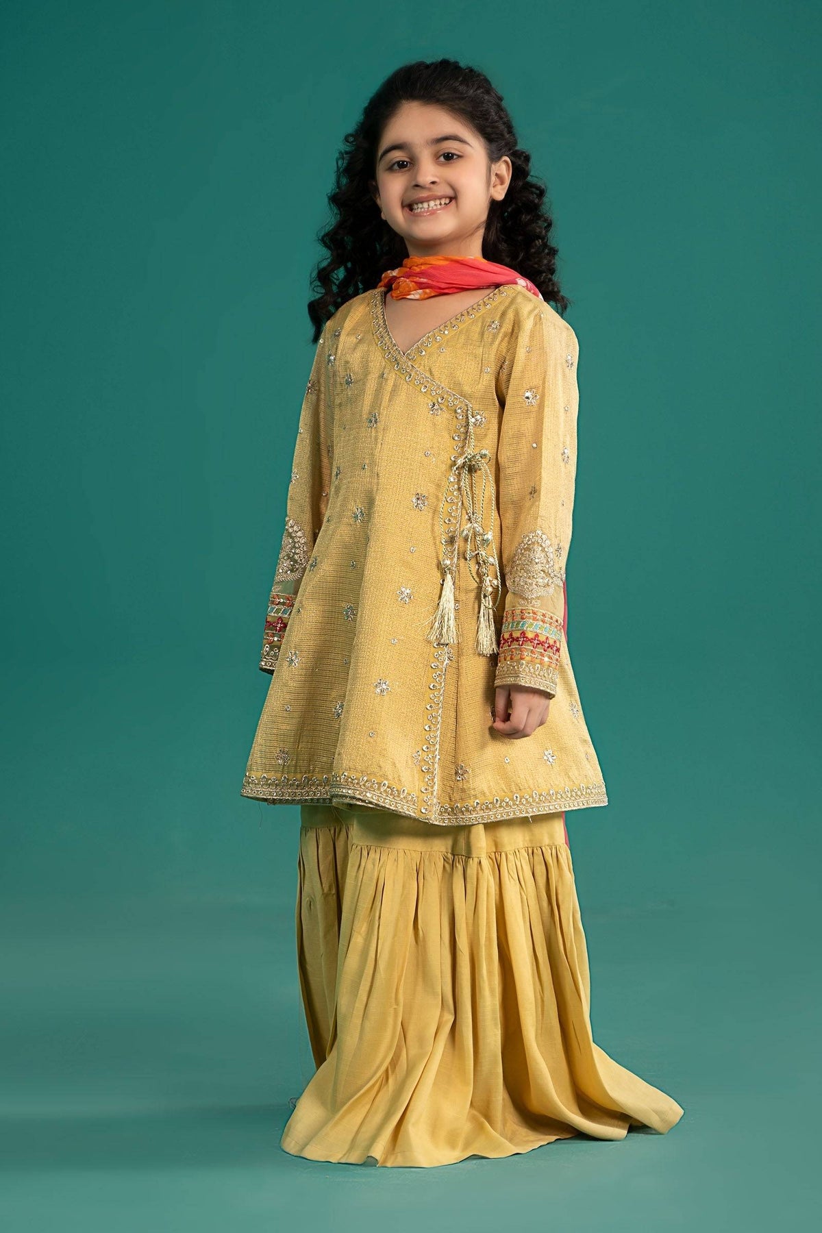 Maria B | 3 Piece Embroidered Cotton Zari Net Suit | MKS-EF25-46 by Maria Faisal - Registered Vendor of : Maria B - type : Kids Clothes - 100% original wedding dresses