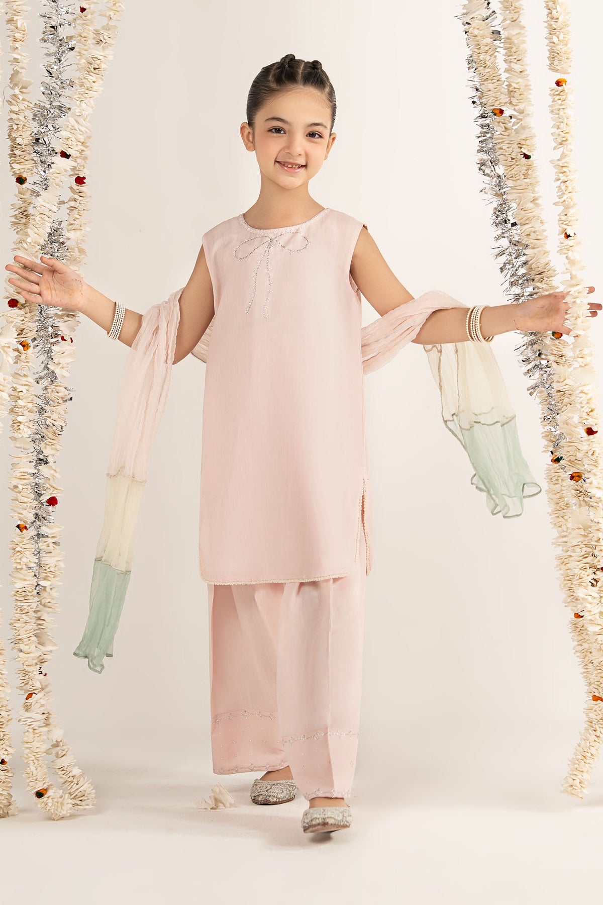 3 Piece Embellished Raw Silk Suit - by Maria Faisal - Registered Vendor of : Maria B Kids - 100% Original Designer Dress