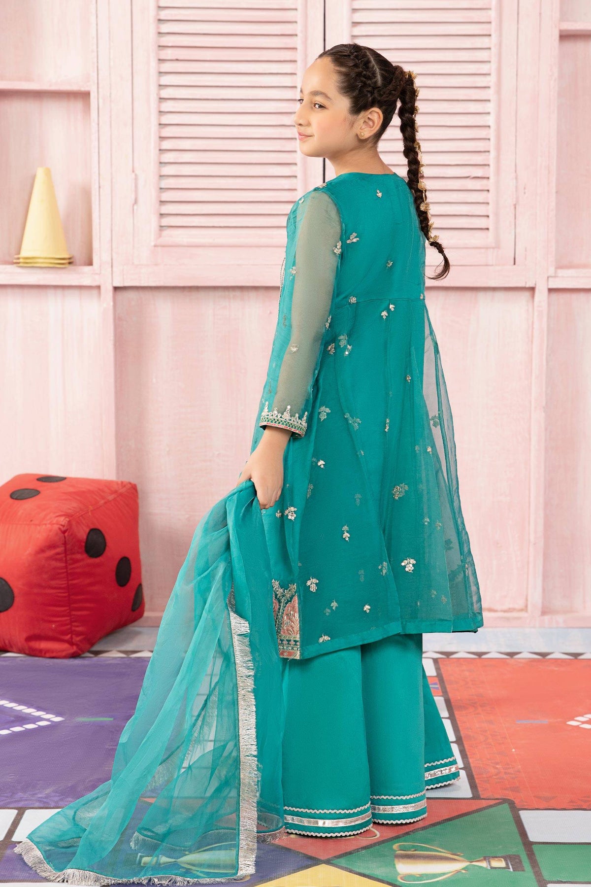 Maria B | 3 Piece Embroidered Organza Suit | MKS-PF24-01 by Maria Faisal - Registered Vendor of : Maria B - type : Kids Clothes - 100% original wedding dresses