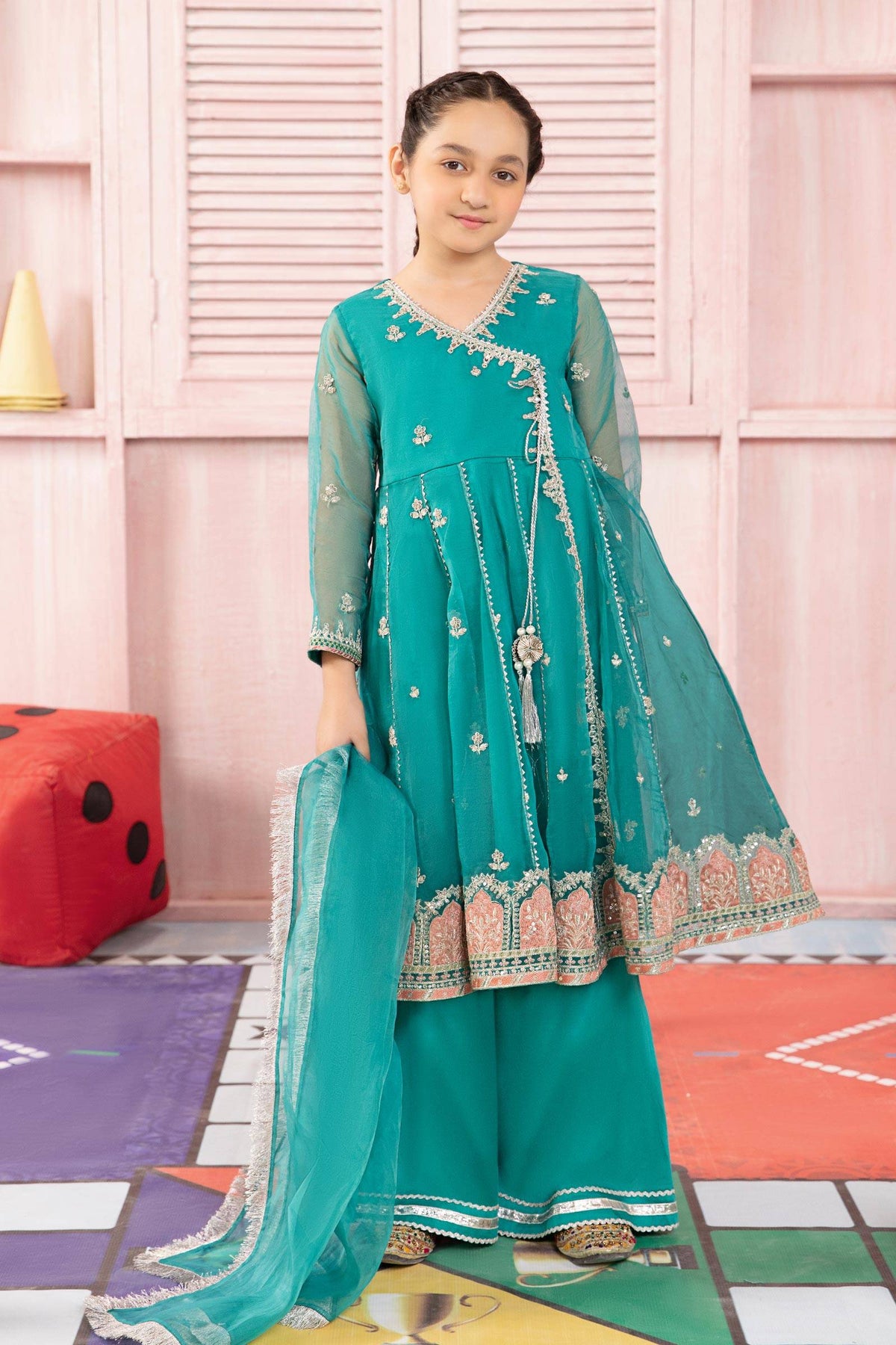 Maria B | 3 Piece Embroidered Organza Suit | MKS-PF24-01 by Maria Faisal - Registered Vendor of : Maria B - type : Kids Clothes - 100% original wedding dresses