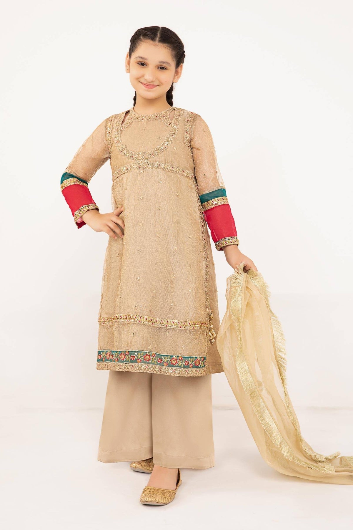 Maria B | 3 Piece Embroidered Zari Net Suit | MKS-PF24-03 by Maria Faisal - Registered Vendor of : Maria B - type : Kids Clothes - 100% original wedding dresses