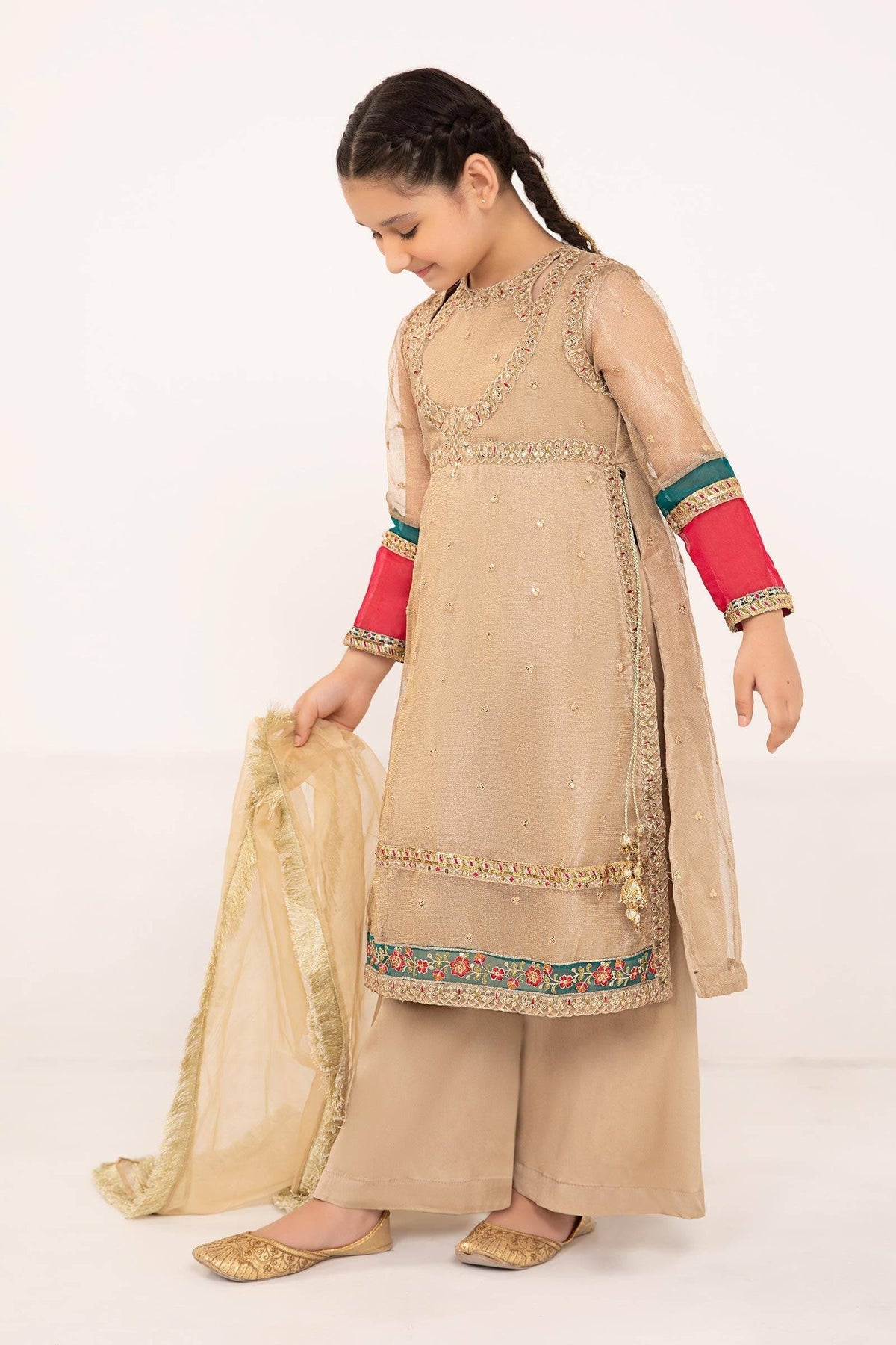 Maria B | 3 Piece Embroidered Zari Net Suit | MKS-PF24-03 by Maria Faisal - Registered Vendor of : Maria B - type : Kids Clothes - 100% original wedding dresses