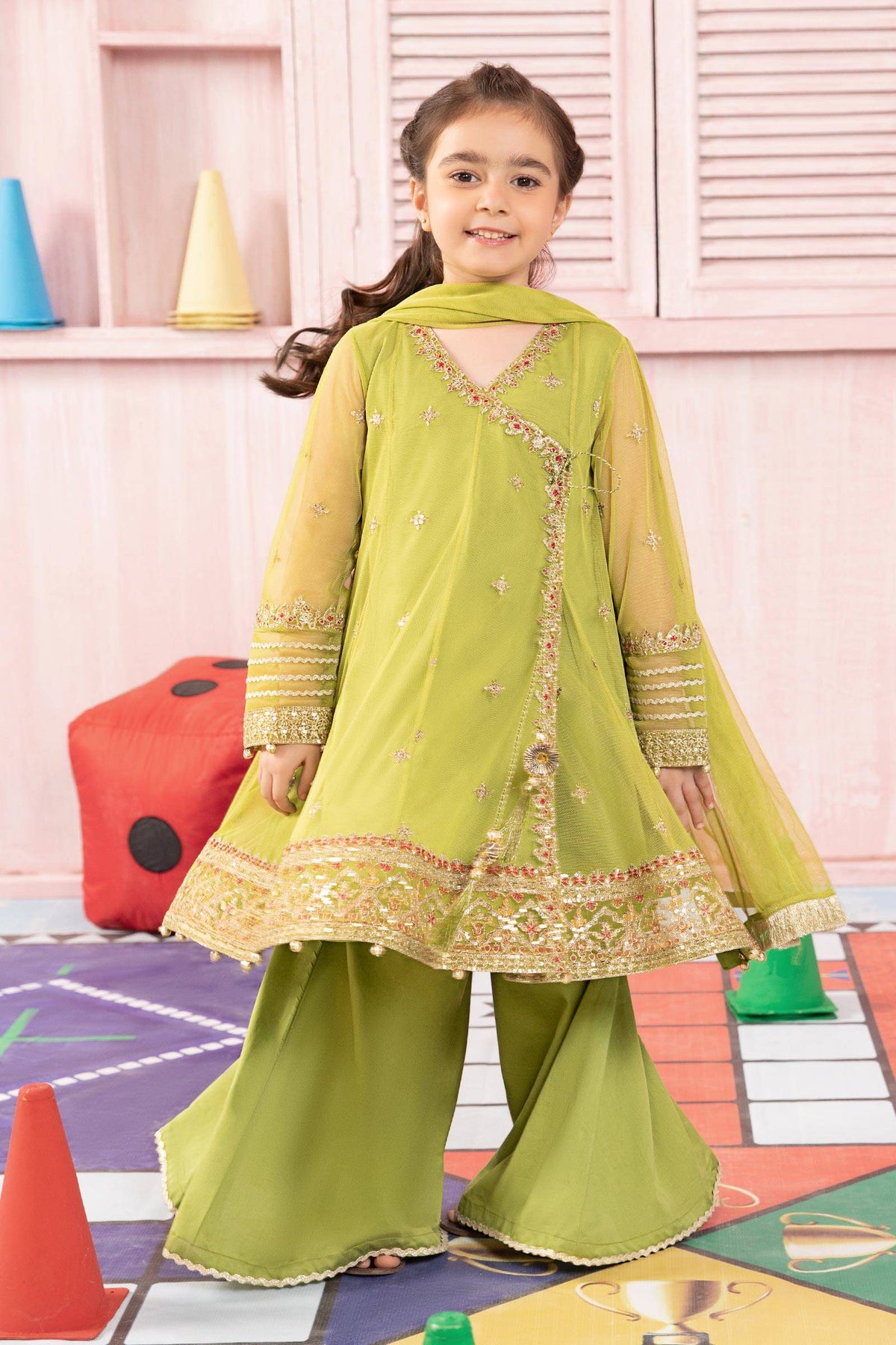 Maria B | 3 Piece Embroidered Net Suit | MKS-PF24-05 by Maria Faisal - Registered Vendor of : Maria B - type : Kids Clothes - 100% original wedding dresses
