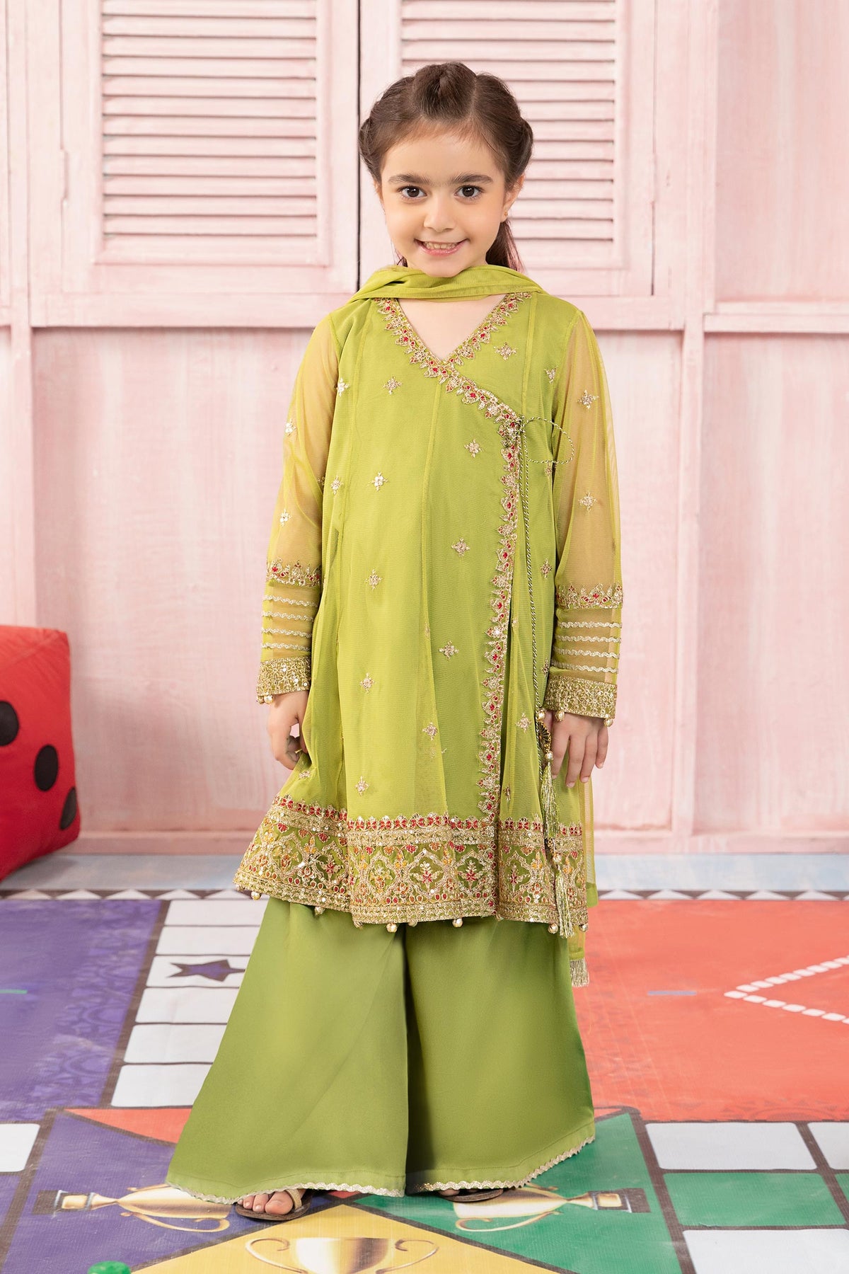 Maria B | 3 Piece Embroidered Net Suit | MKS-PF24-05 by Maria Faisal - Registered Vendor of : Maria B - type : Kids Clothes - 100% original wedding dresses
