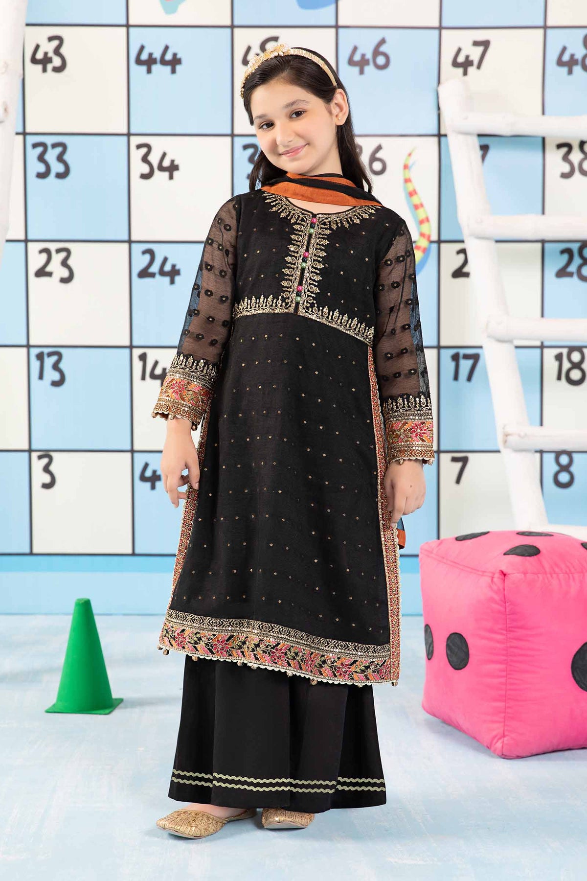 Maria B | 3 Piece Embroidered Cotton Zari Net Suit | MKS-PF24-06 by Maria Faisal - Registered Vendor of : Maria B - type : Kids Clothes - 100% original wedding dresses
